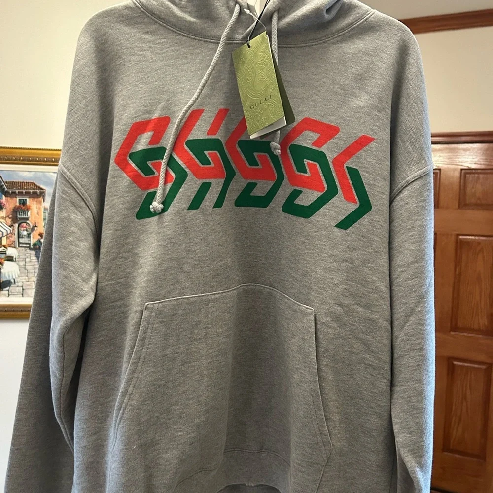Men's Gucci chain, print logo, cotton hoodie size large made in Italy